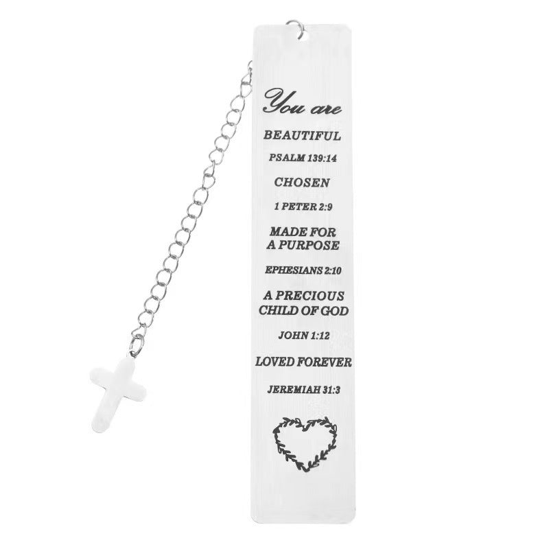 Religion Cross Bible Verse Stainless Steel Pendant Inspirational Bookmark Teachers Day Gifts